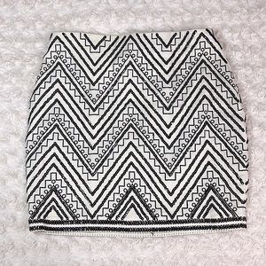 Express White Skirt Black Geometric Sequins